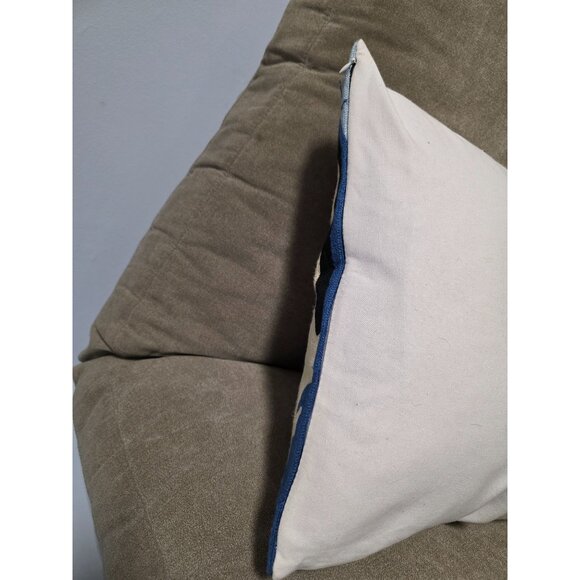 Modern Abstract Embroidered Pillow Cover  Handmade Blue & Gold Boho Feline Art - Picture 5 of 11